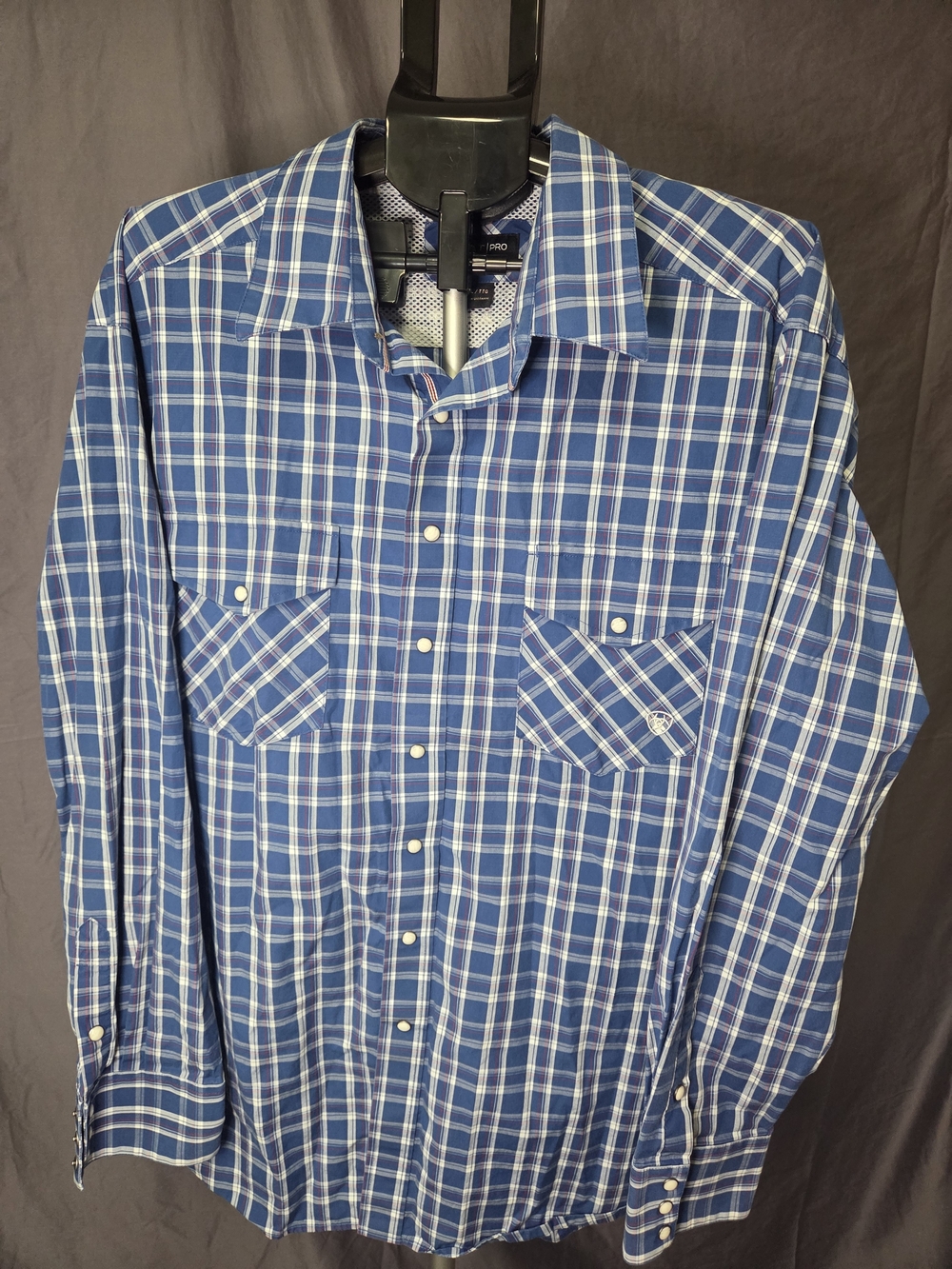 Ariat Pro Series Men's 2XL Blue/White Plaid Long Sleeve Button-Up Shirt